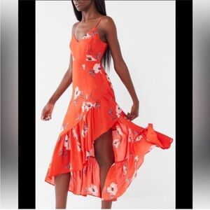 Urban Outfitters Fireworks Floral Tie-Back Ruffle Midi Dress XS